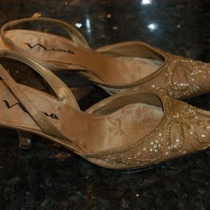 Stunning Gold Beaded Slingbacks